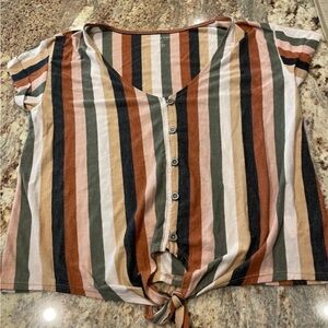 American Eagle Women's Sz Medium  Striped Button Down Top Tied Stripe Shirt Boho